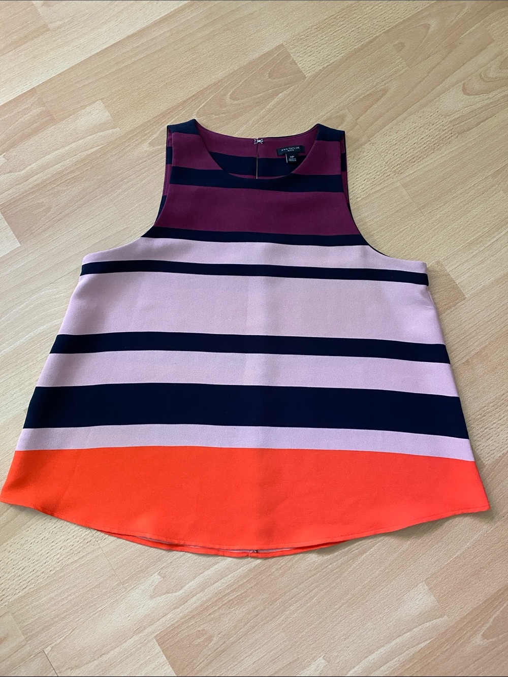 Ann Taylor Striped Sleeveless Tank Top - Pink, Navy, Orange, Black. Small Petite